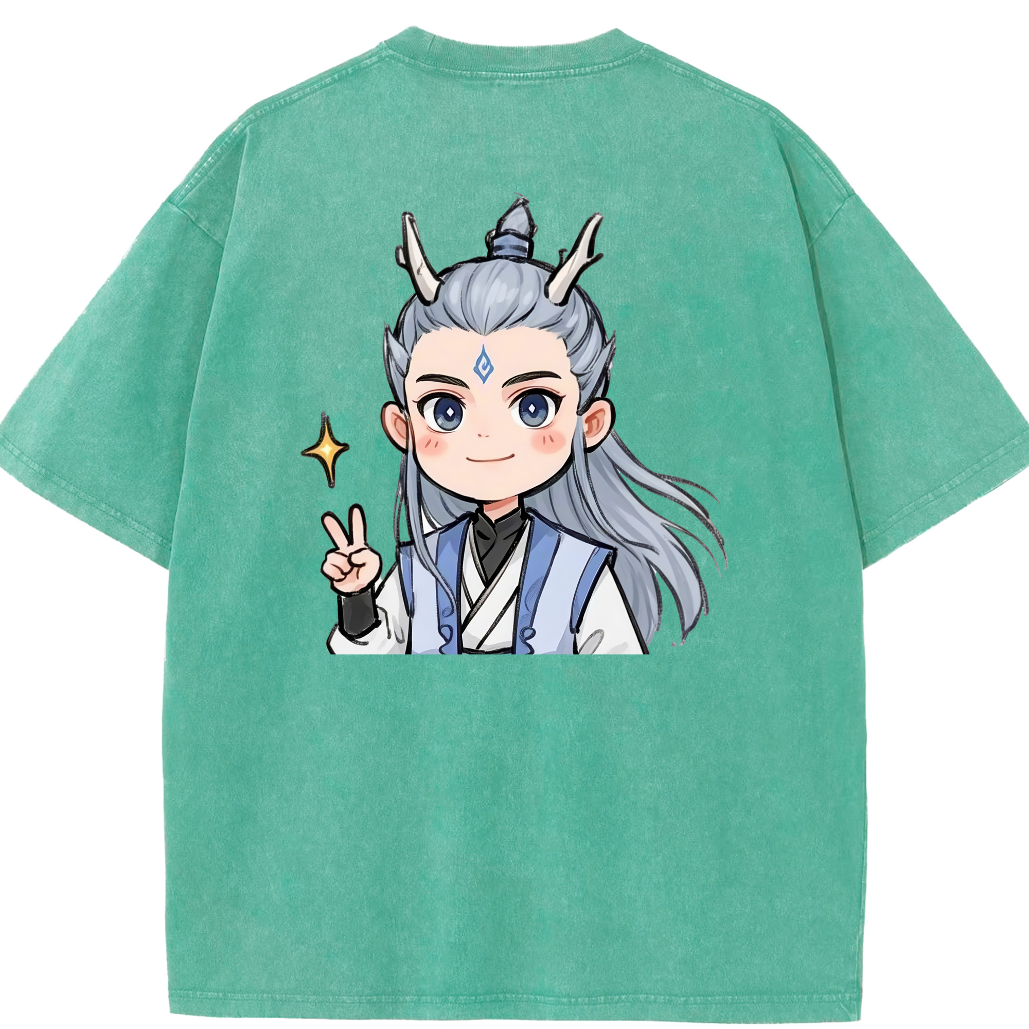 （画像用） Ne Zha 2 ナタ 魔童の大暴れ 綿100% ヴィンテージ風 半袖Tシャツ（背面プリント）